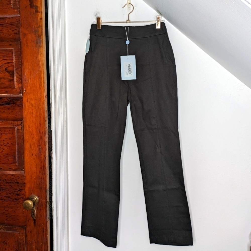 HILL HOUSE Claire Mid-Rise Elastic Waist Pant Black Stretch Cotton NEW Size S